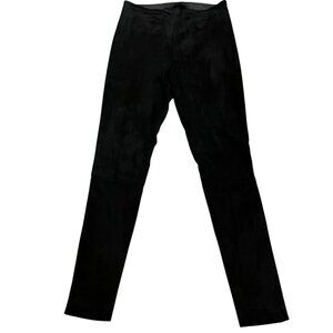 The Row Suede & Leather Moto Skinny Pants, Side Zip, Black, 8